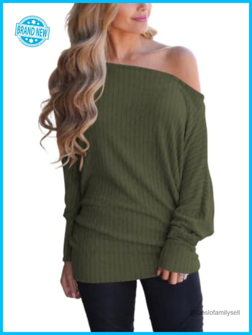 Women Long Sleeve Off Shoulder Tunic Sweater Lightweight Ribbed Knit
